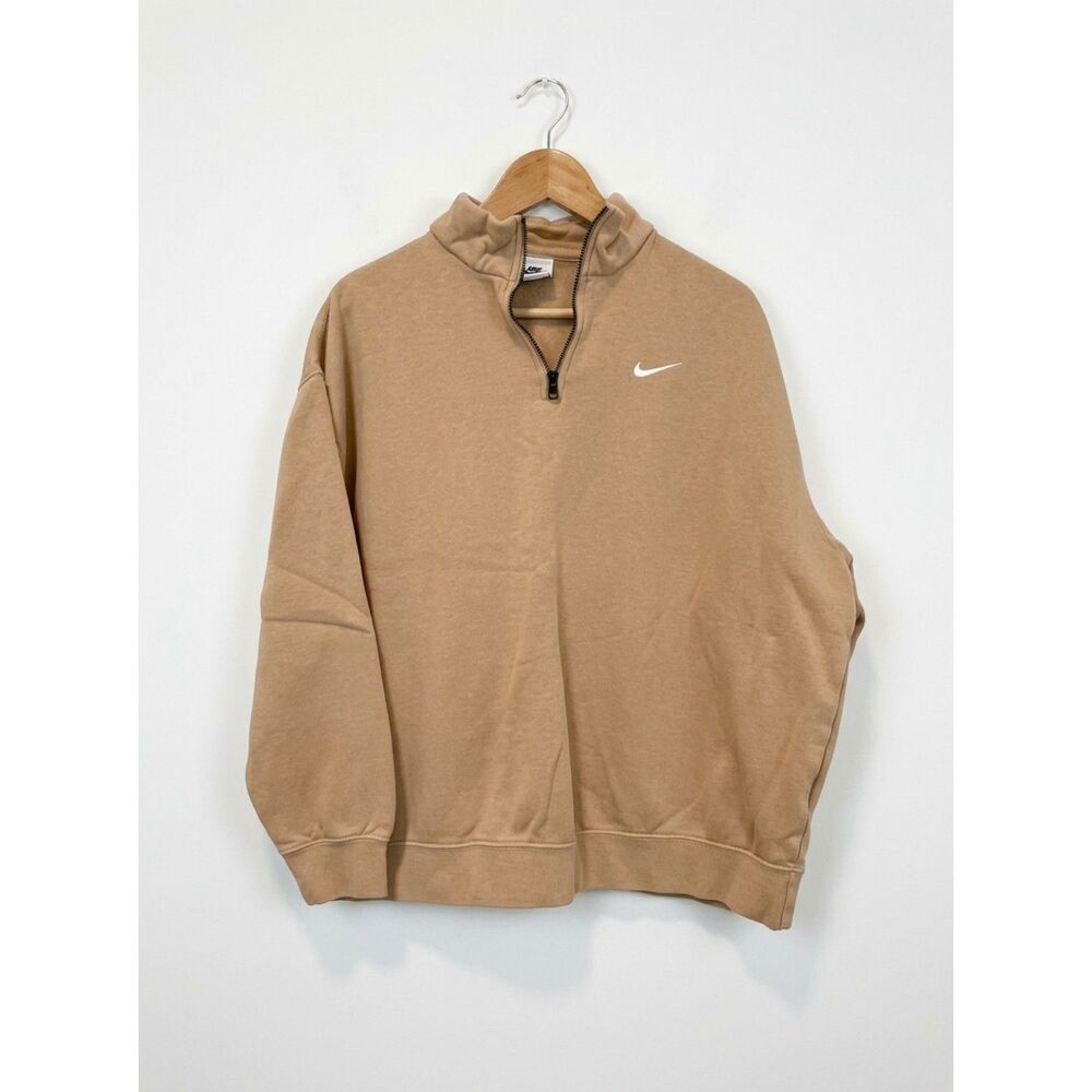 Nike Women's Quarter-Zip Fleece Pullover Sweatshirt Tan/Camel
